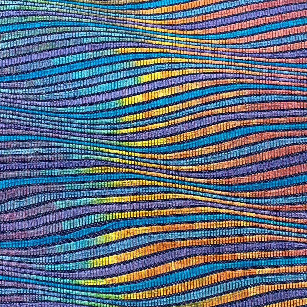 袋帯 秀品 波 幾何学模様 青紫 六通 正絹