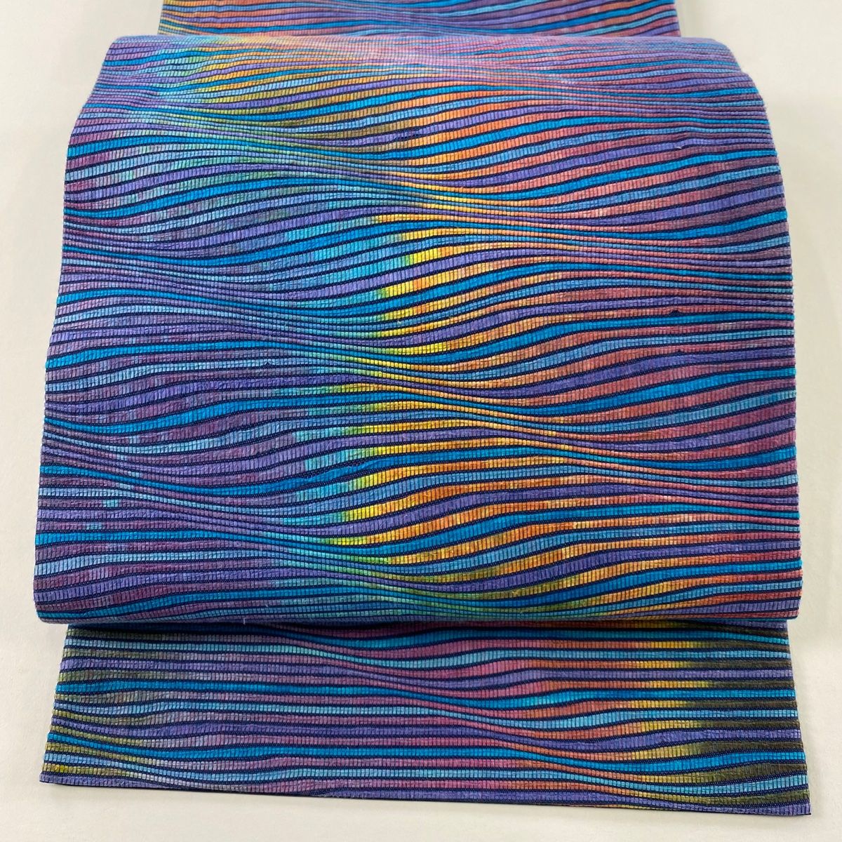 袋帯 秀品 波 幾何学模様 青紫 六通 正絹