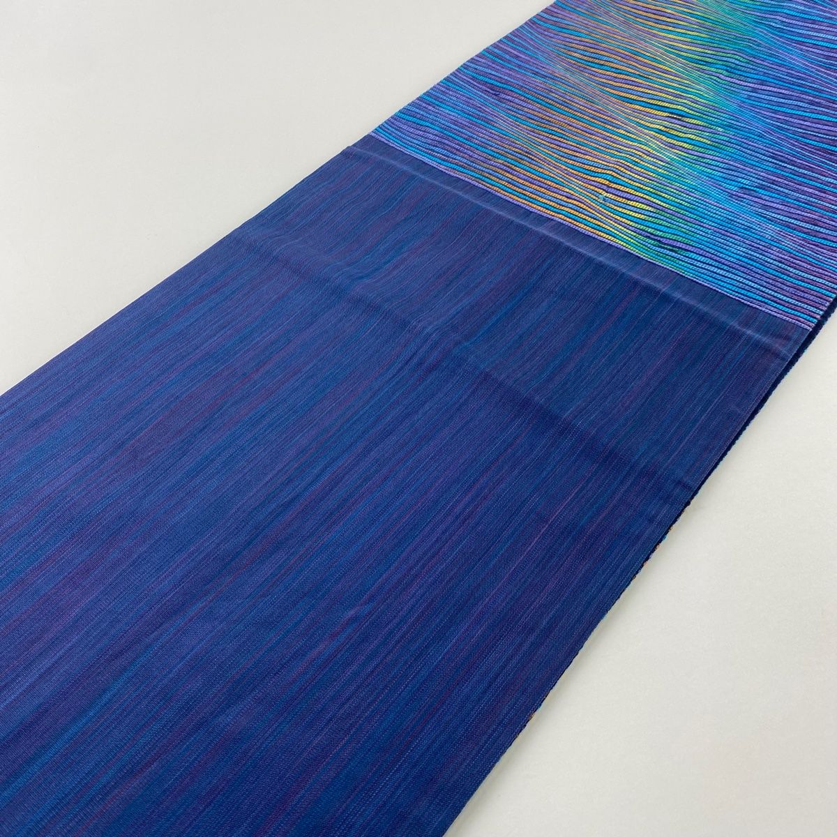  袋帯 秀品 波 幾何学模様 青紫 六通 正絹 袋帯 帯