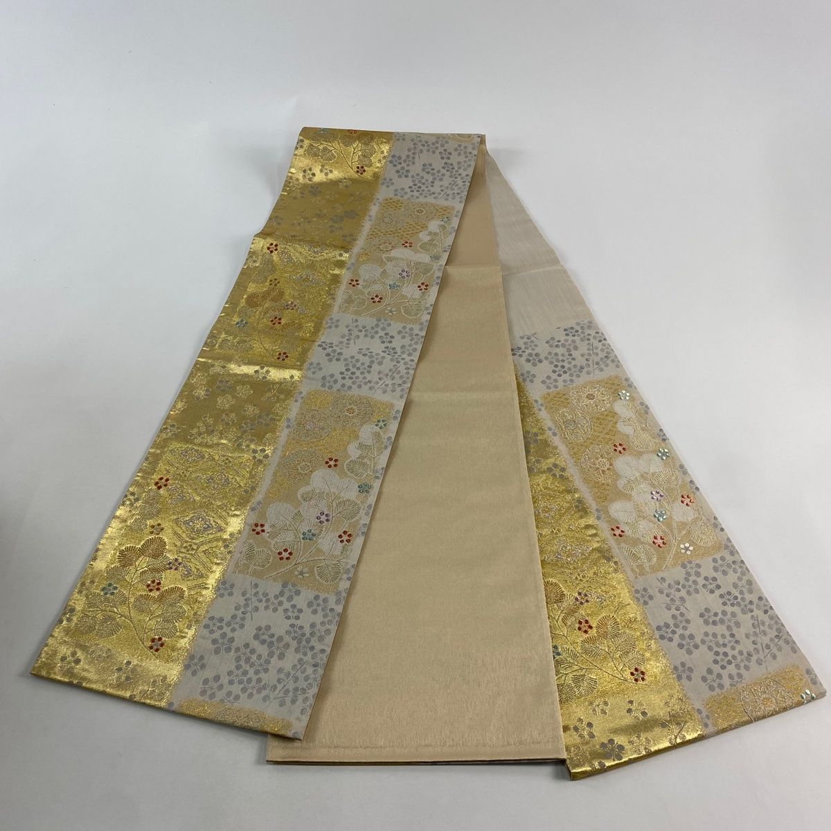  袋帯 秀品 蜀江華文 松梅 金銀糸 箔 金色 六通 正絹 袋帯 帯