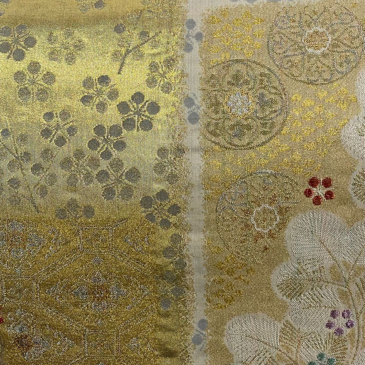 袋帯 秀品 蜀江華文 松梅 金銀糸 箔 金色 六通 正絹
