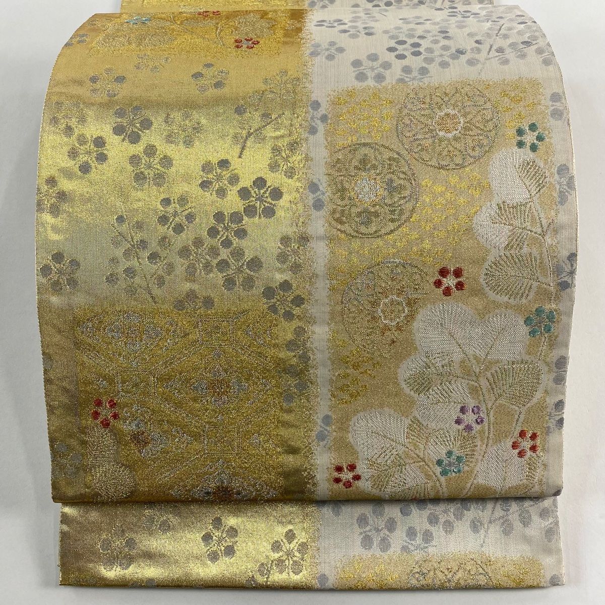 袋帯 秀品 蜀江華文 松梅 金銀糸 箔 金色 六通 正絹