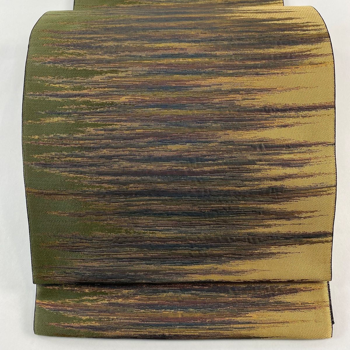 袋帯 秀品 落款 証紙 博多織 古賀勝幸 泥染袋帯 霞 金糸 箔 薄茶色 六通 正絹