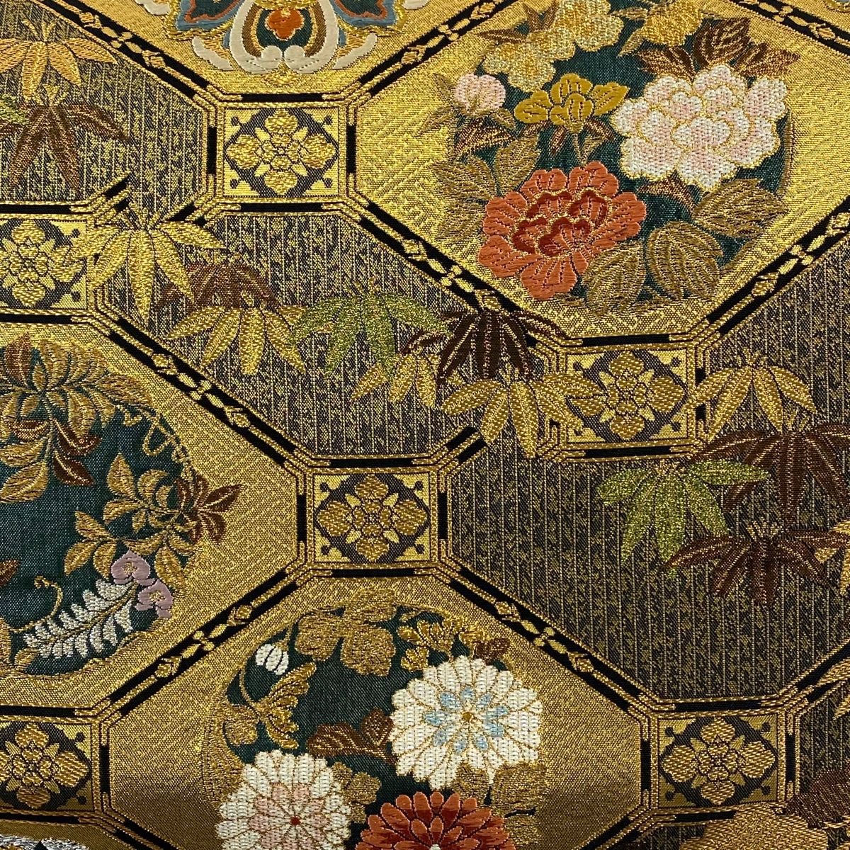 袋帯 秀品 清薫旭華文 蜀江文 刺繍 金銀糸 金色 六通 正絹