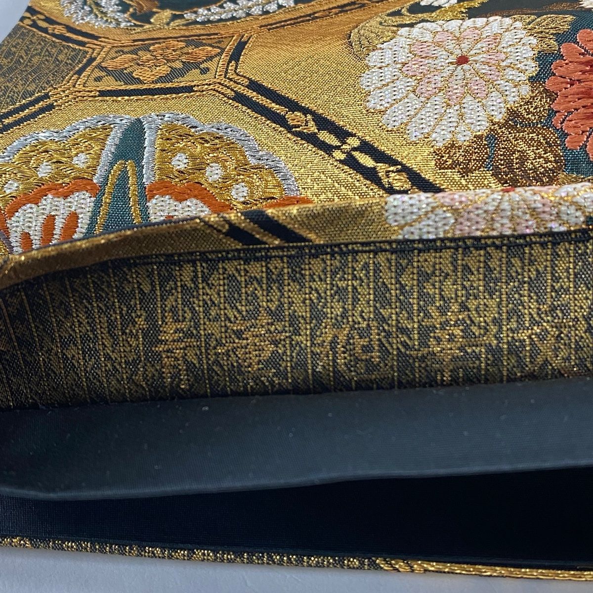  袋帯 秀品 清薫旭華文 蜀江文 刺繍 金銀糸 金色 六通 正絹 袋帯 帯