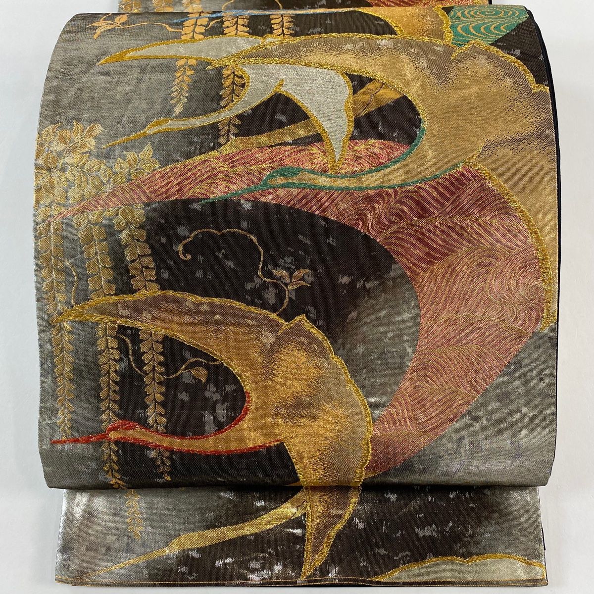 袋帯 秀品 鶴 波 金銀糸 箔 墨色 六通 正絹 【中古】 - メルカリ