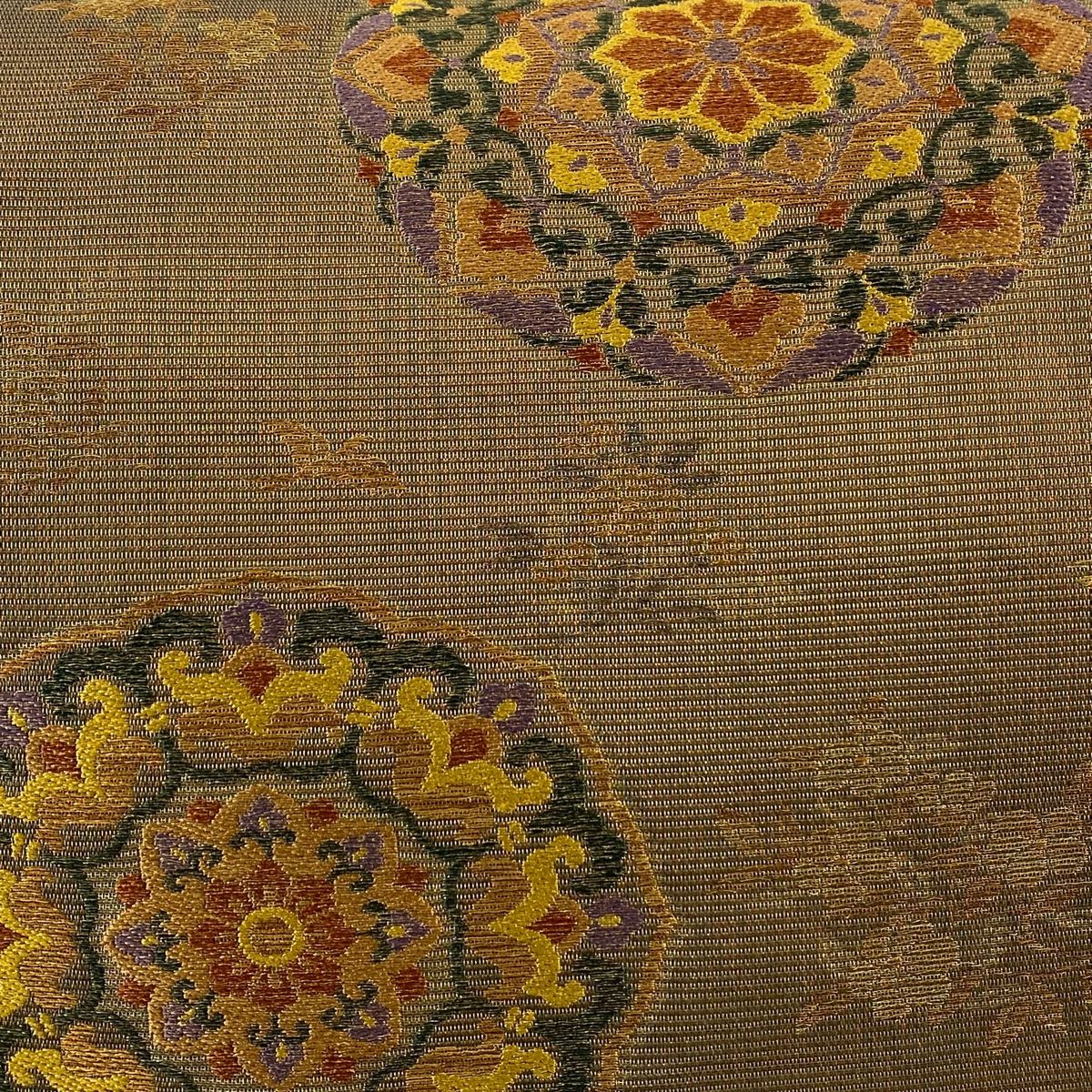 袋帯 秀品 関西仕立て 華文 草花 金糸 箔 茶色 六通 正絹