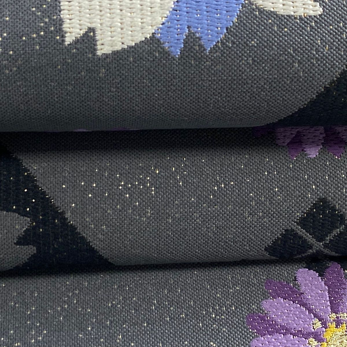  袋帯 秀品 桜 斜め格子 金糸 箔 灰色 六通 正絹 袋帯 帯