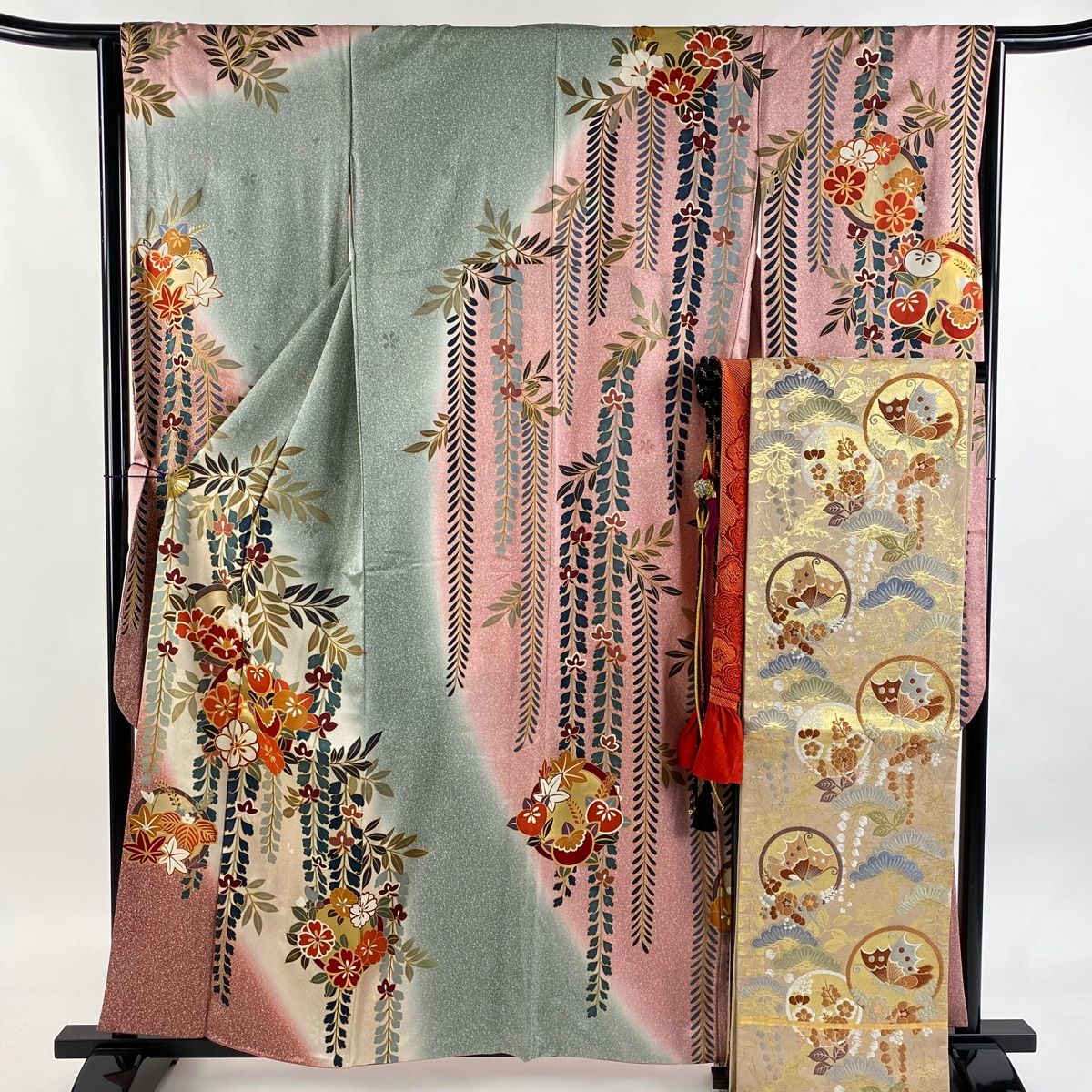 振袖 身丈158.5cm 裄丈65cm M 袷 袋帯フルセット 鈴乃屋 花丸文 藤