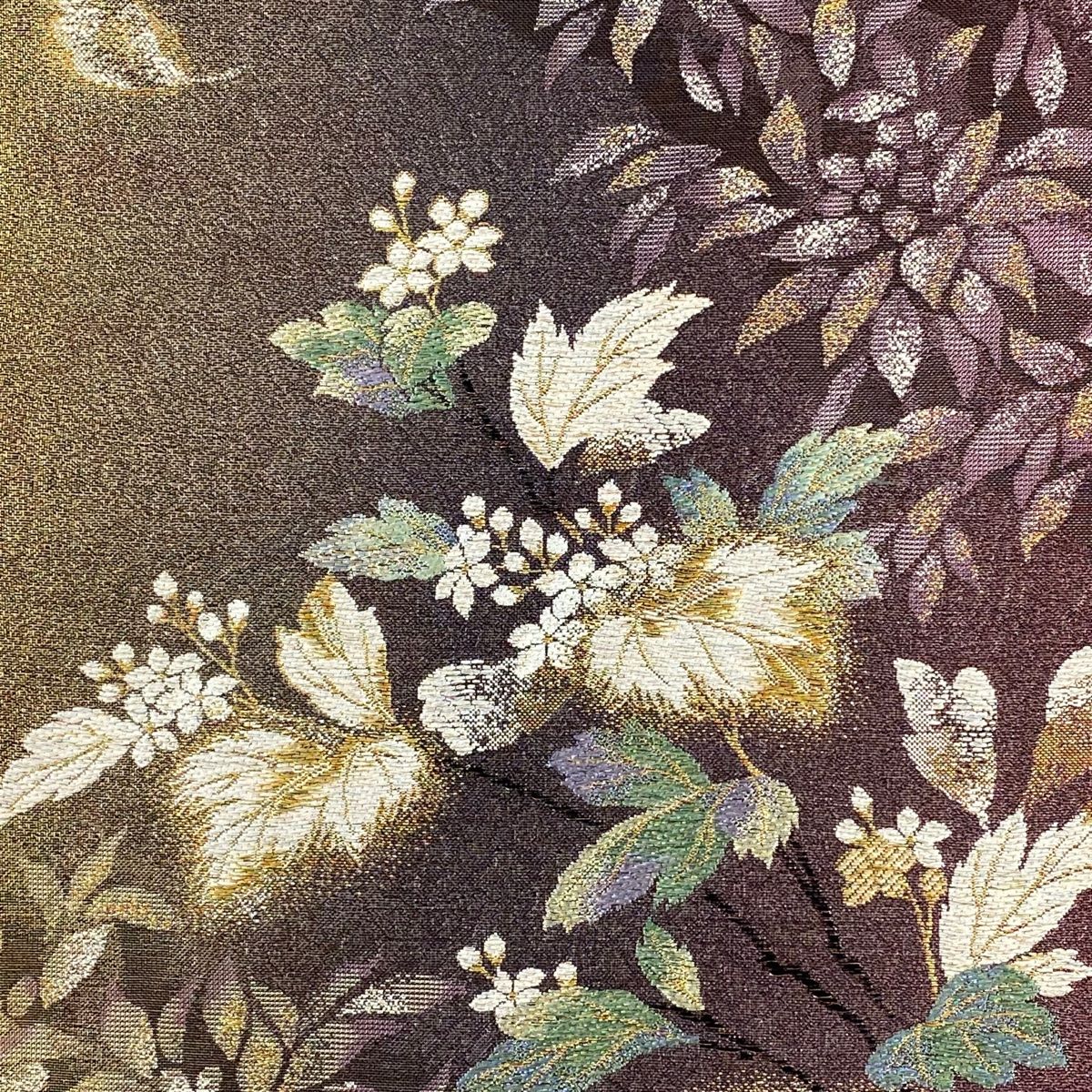  付下げ 身丈165.5 cm 裄丈68 L 袷 袋帯セット 薔薇 草花 金銀彩 染め分け 山吹茶色 正絹 秀品 訪問着 付け下げ 着物