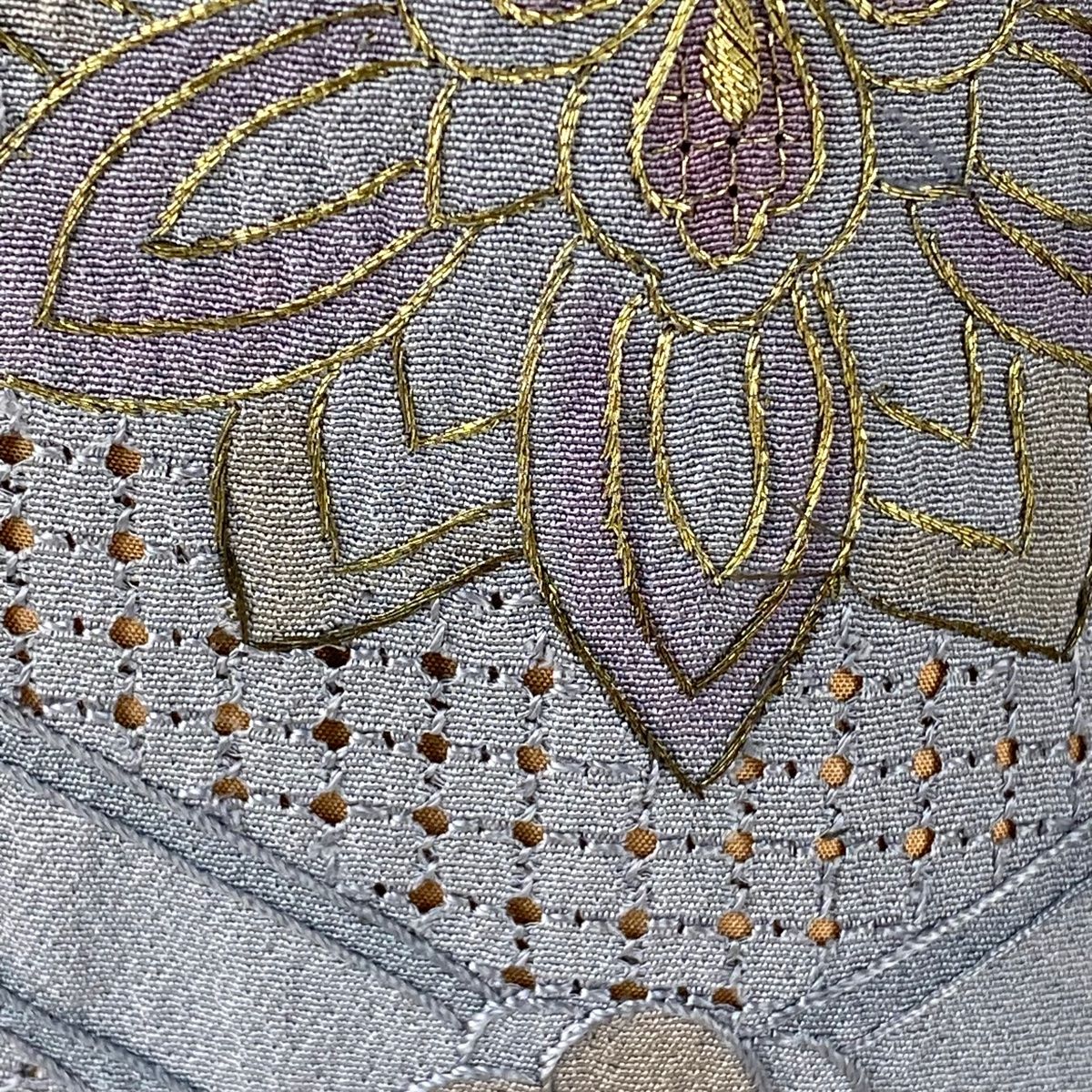  訪問着 身丈164.5 cm 裄丈65.5 M 袷 袋帯セット 華文 亀甲 金糸 刺繍 青灰色 正絹 訪問着 付け下げ 着物