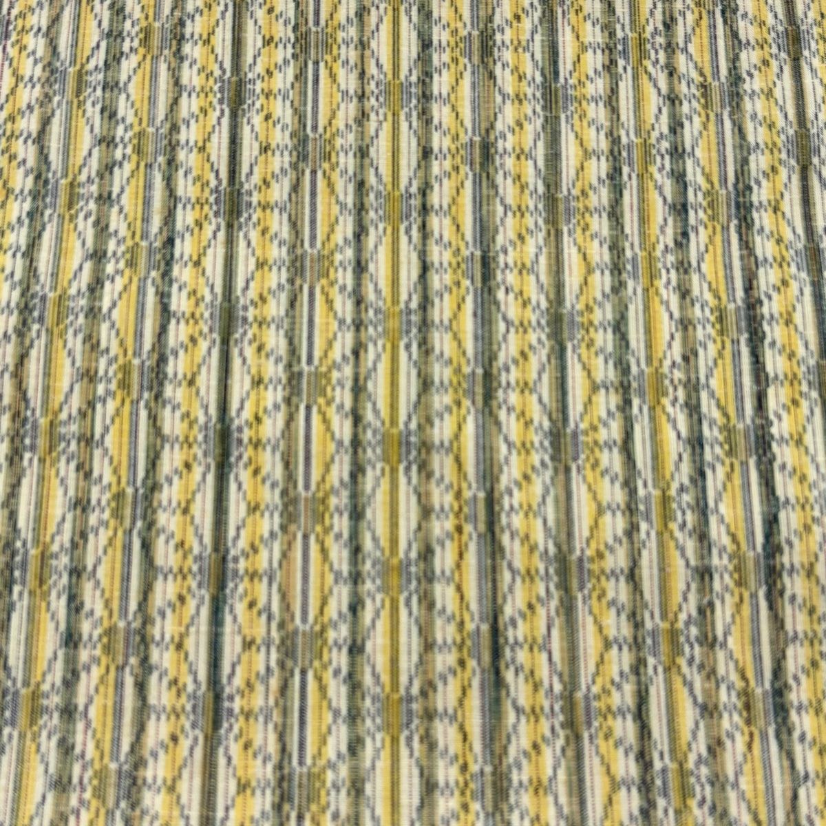 反物 秀品 紬 縞 麻の葉 ベージュ 正絹