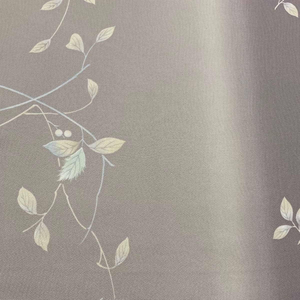 反物 小紋 落款有 葉 実 縮緬 灰茶 正絹