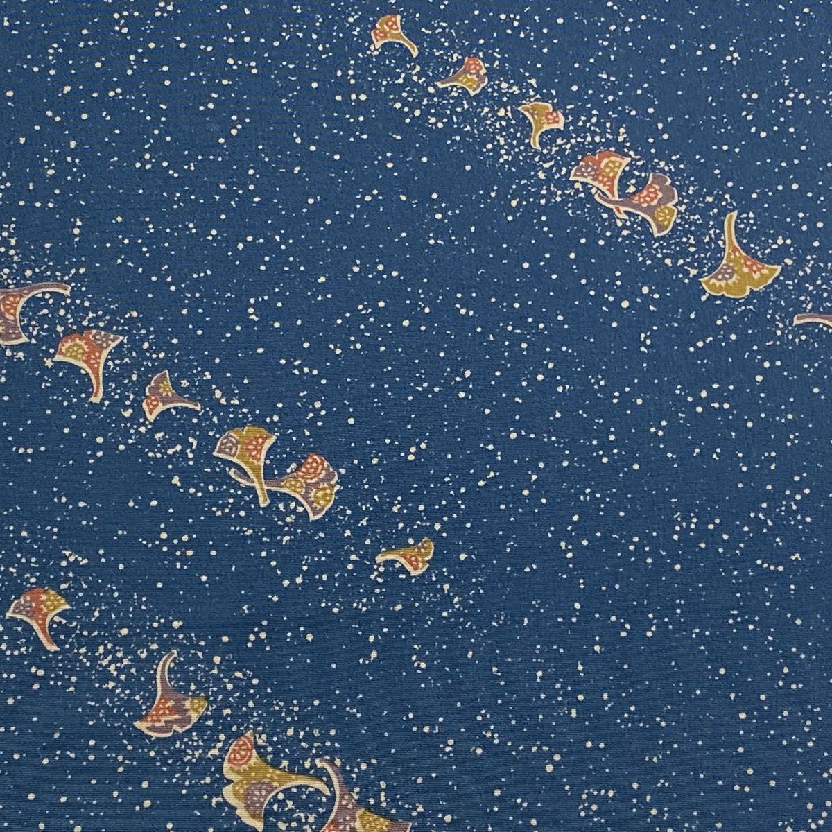 反物 秀品 小紋 銀杏 幾何学 縮緬 青灰色 正絹