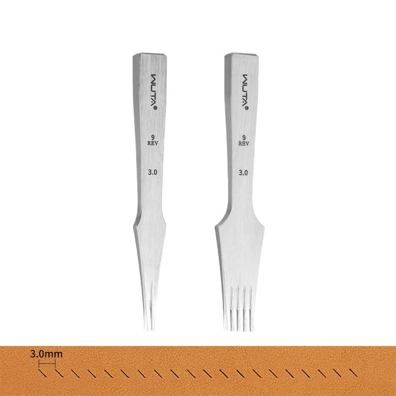 WUTAレザーチゼル 鋭い 菱目打ち オールポリッシュ ヨーロッパ目打ち レザークラフト 工具 リバース3 mm 2歯 5歯