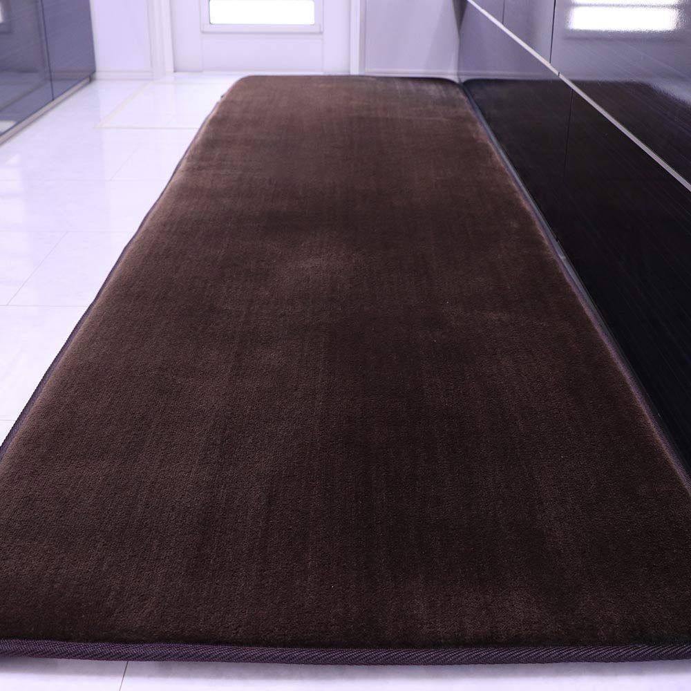 フリーリー キッチンマット 台所マット 低反発 厚25mm 抗菌 防ダニ 65 240cm 厚手 大判 オールシーズン 滑り止め付 洗える 丸洗い サイズ ブラウン