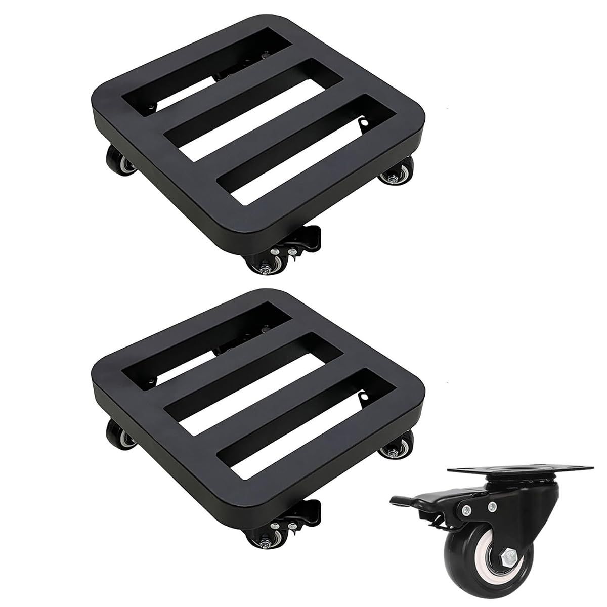 KoiFlow 鉢置き台 プランタースタンド フラワースタンド 観葉植物鉢 多肉植物 花台 キャスター付き ロック付き 耐荷重150KG 鉄製 プランター移動台車 移動便利 植木鉢受け皿 園芸ラック 屋内 屋外用 黒 25 25CM 耐荷重約120KG