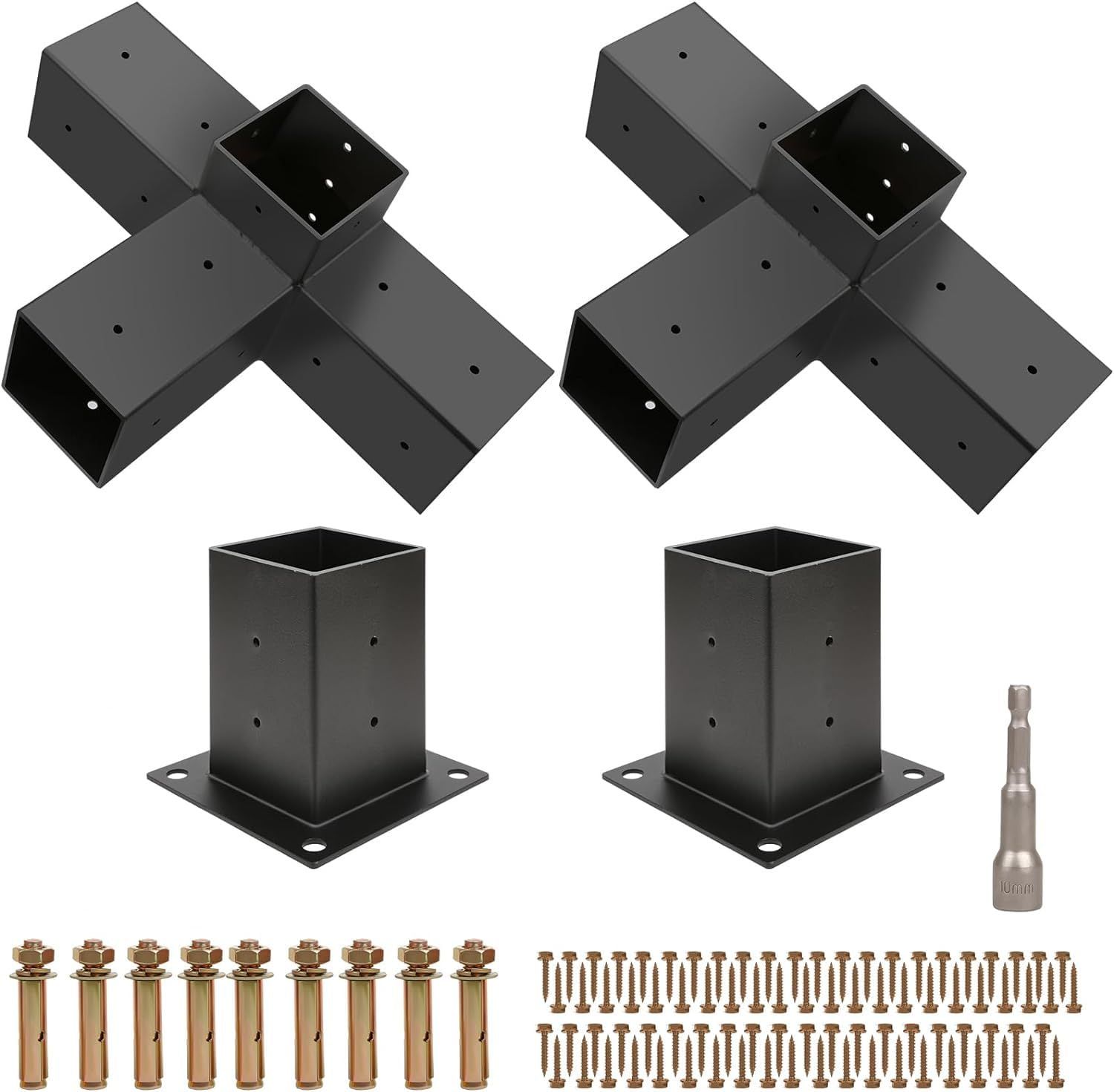 Dudodeパーゴラキット パーゴラブラケット 4ウェイ直角ブラケット 木工DIYポストベースキット ガゼボ パティオパーゴラ ログキャビン用木製ビーム 屋外パーゴ金具 4x4の木材用 4点パック