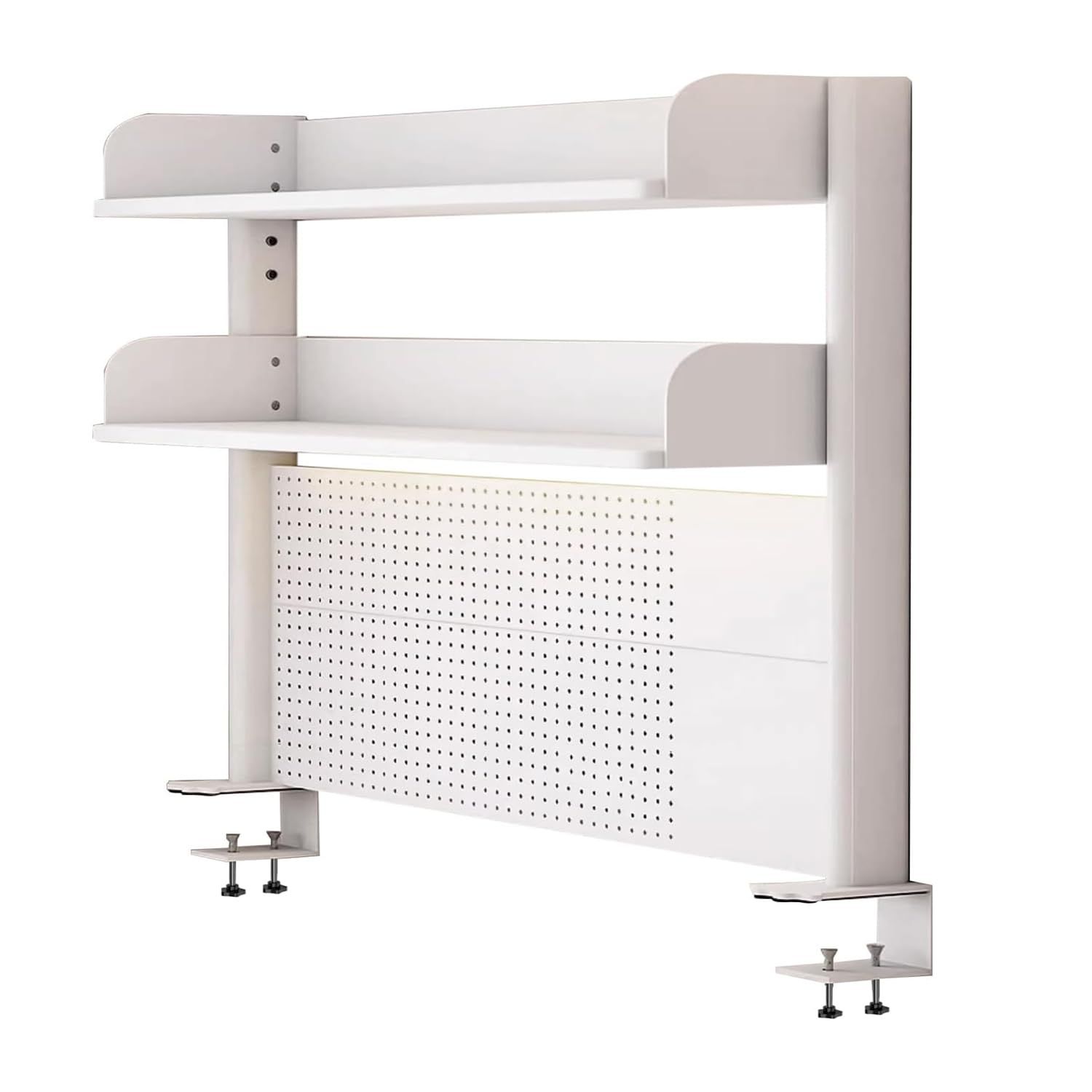 Xcdhawell デスク上収納ラック クランプ式 机上ラック 有孔ボード付き 1 2段 ホワイト 組立式 高さ調節できる棚 学校 オフィス 幅60 cm高い95 cm