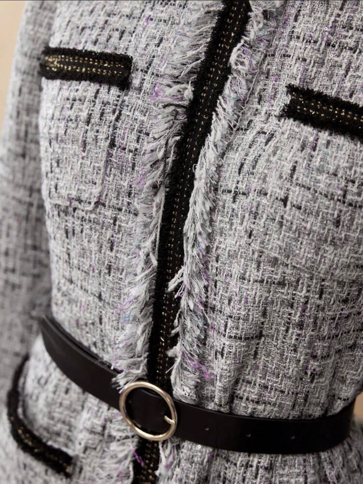 MOTF グレーとブラックのツイードドレス XS〜M