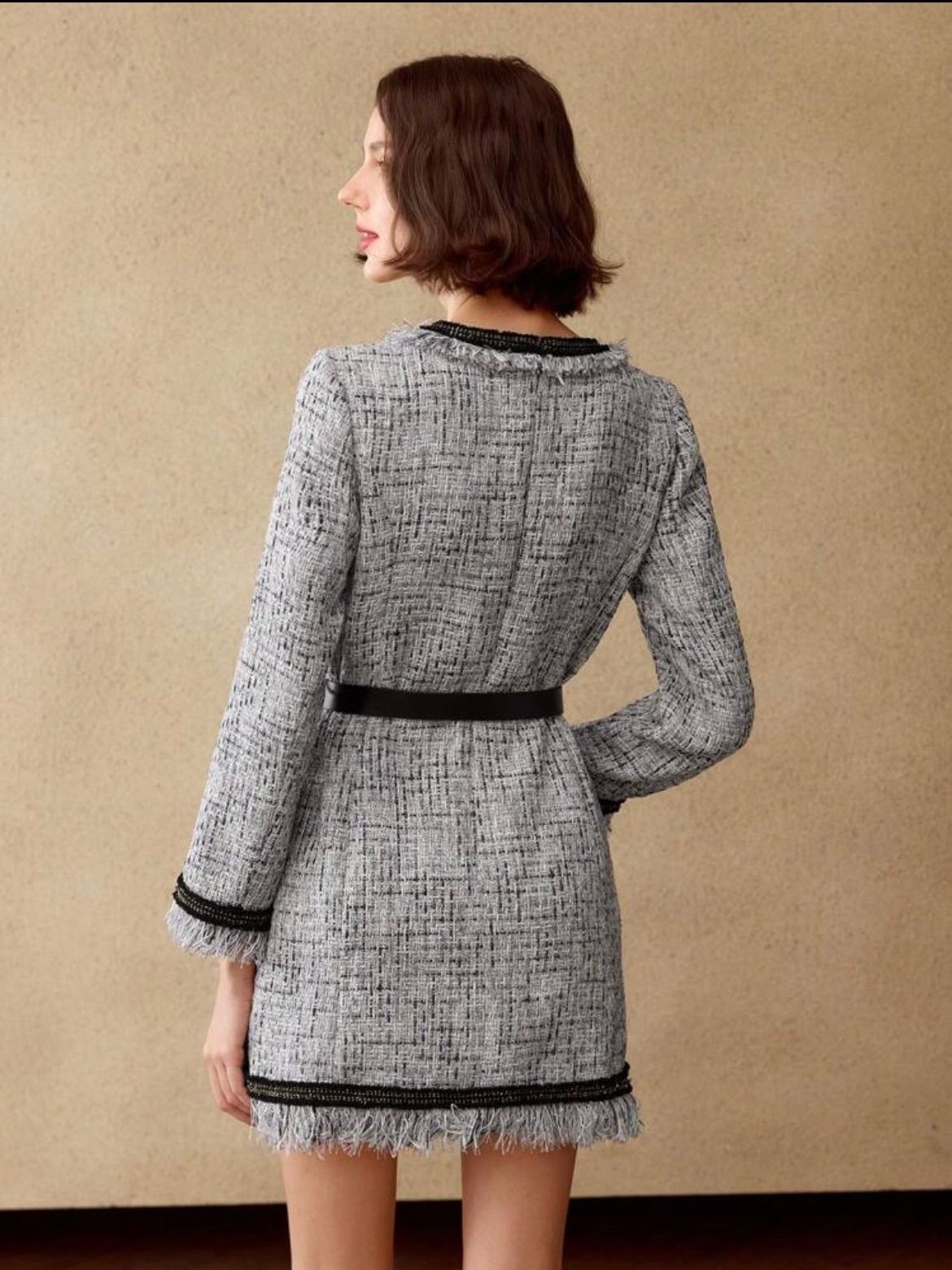 2025年新色！ MOTF グレーとブラックのツイードドレス XS〜M