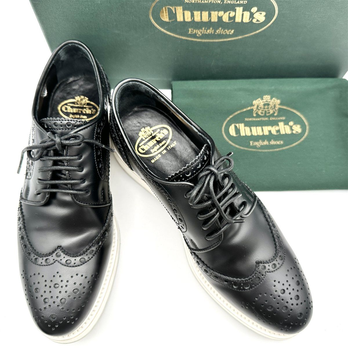 級 Church s MELODY レザースニーカー 本革 ウイングチップ メダリオン ブラック 2104 T