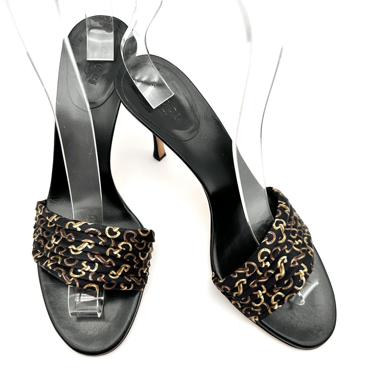 GUCCI サンダル サテン ホースビット柄 ピンヒール ブラック 2279 T