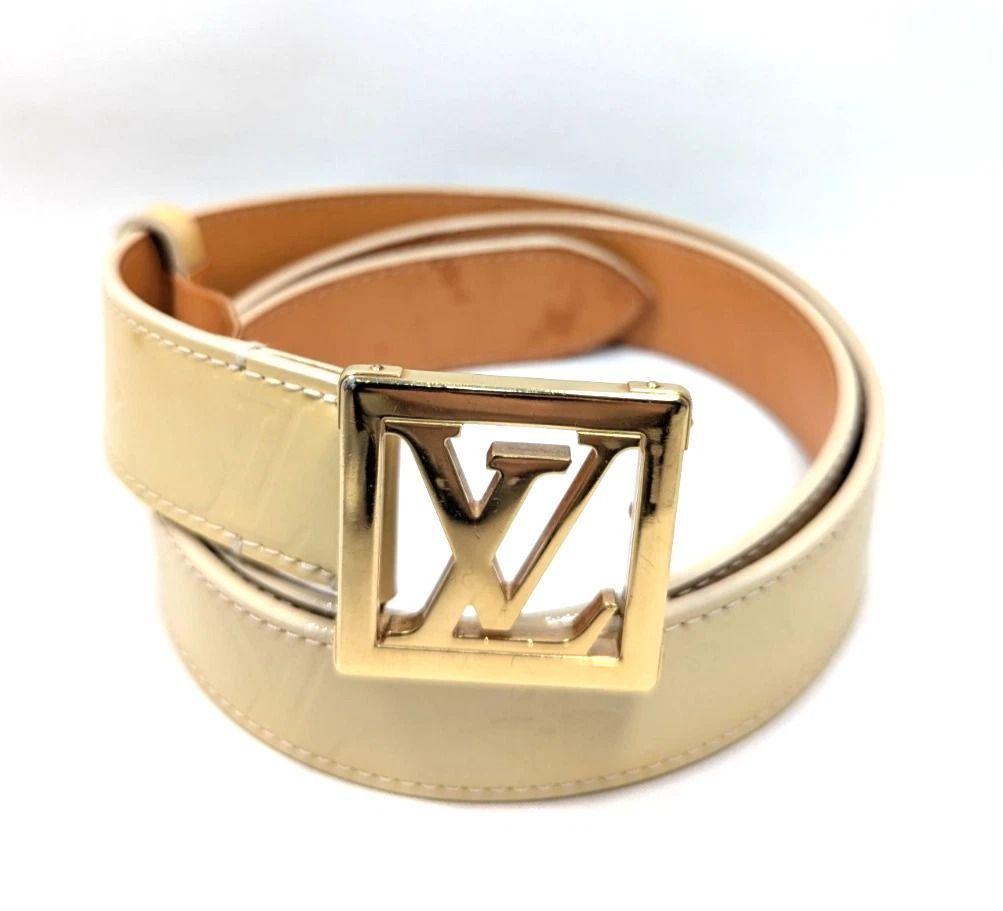 本物 ルイ ヴィトン ベルト サンチュール フレーム モノグラム ヴェルニ M9857 LOUIS VUITTON ゴールド金具 LV メンズ レディース