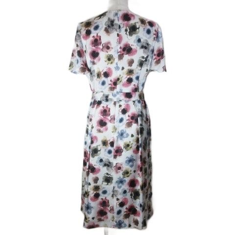 ダックス DAKS フラワープリントワンピース ミモレ丈 半袖 花柄 ウエストリボン 38 M相当 マルチ X