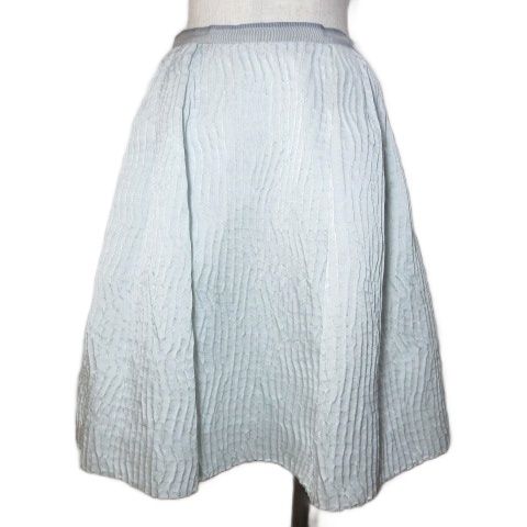 フォクシー FOXEY スカート 35333 ふくれジャガード ひざ丈 タックフ リネン混 38 S相当 ライトブルー X