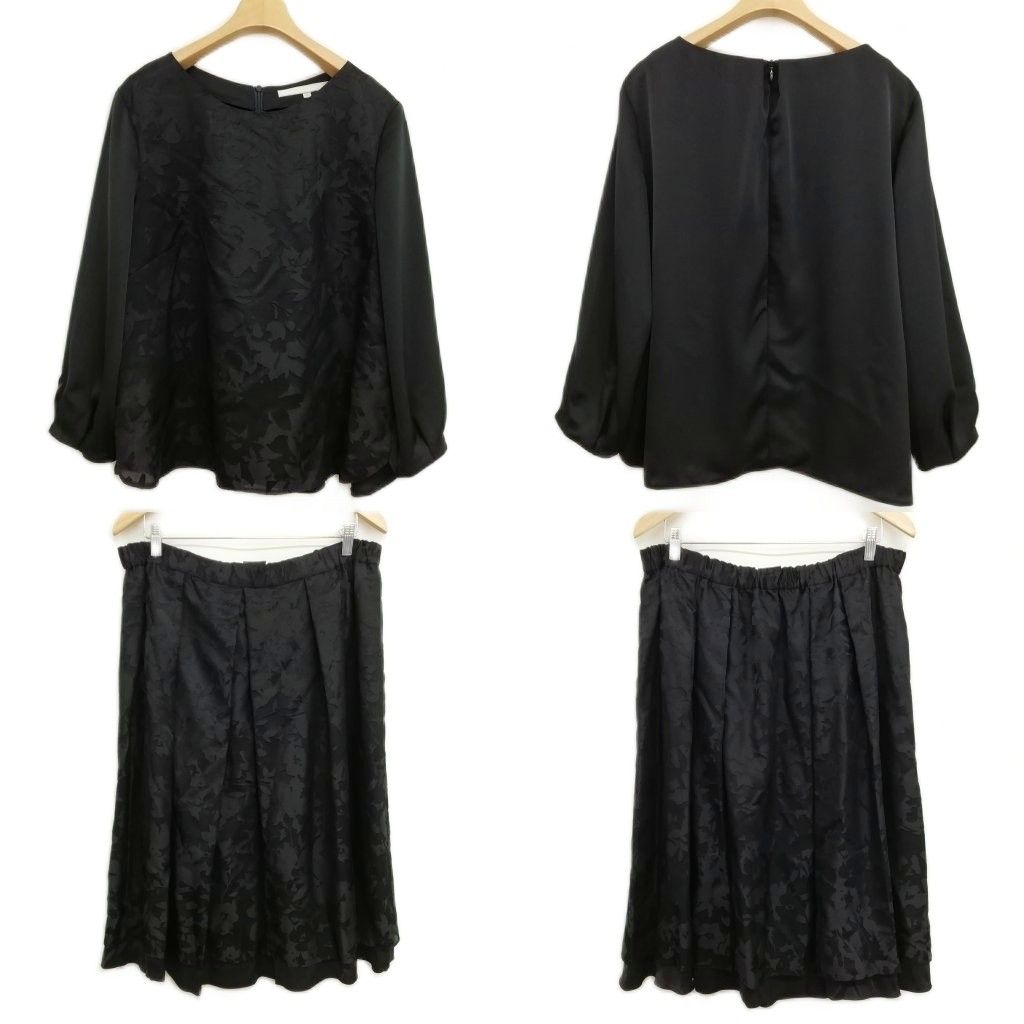 自由区 オンワード樫山 20SS フラワー ジャガード フォーマル セットアップ スーツ ブラウス スカート 46 50 大きいサイズ ネイビー 紺