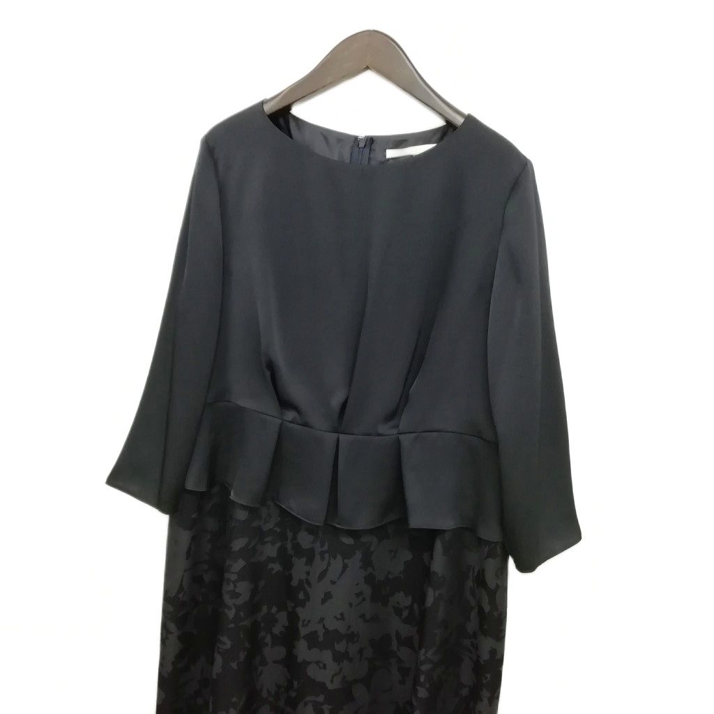 自由区 オンワード樫山 20 SS ジャガード ドッキング ワンピース フォーマル 50 大きいサイズ ブラック