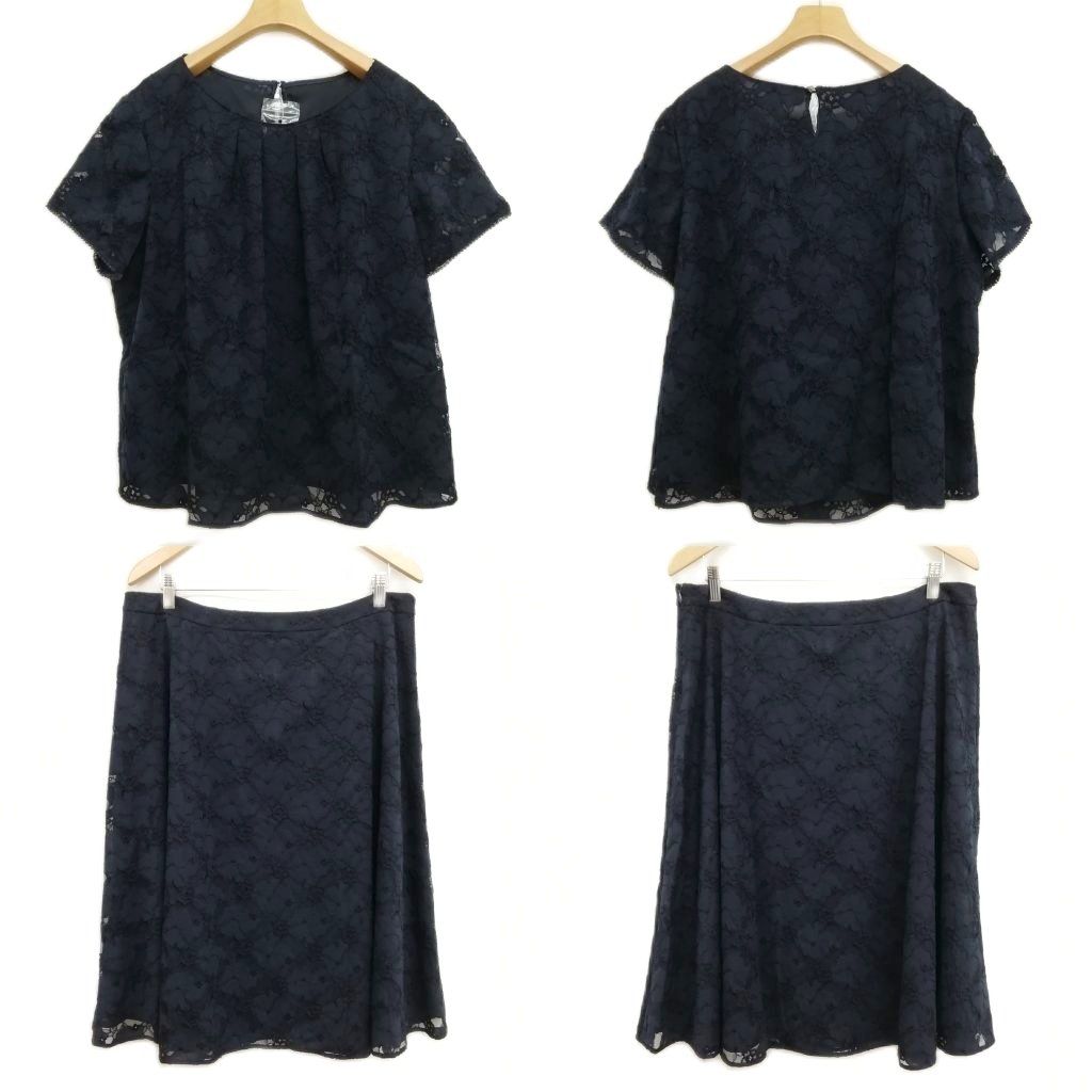 ニューヨーカー NEWYORKER レース フォーマル セットアップ スーツ ブラウス スカート 21 大きいサイズ ネイビー 紺