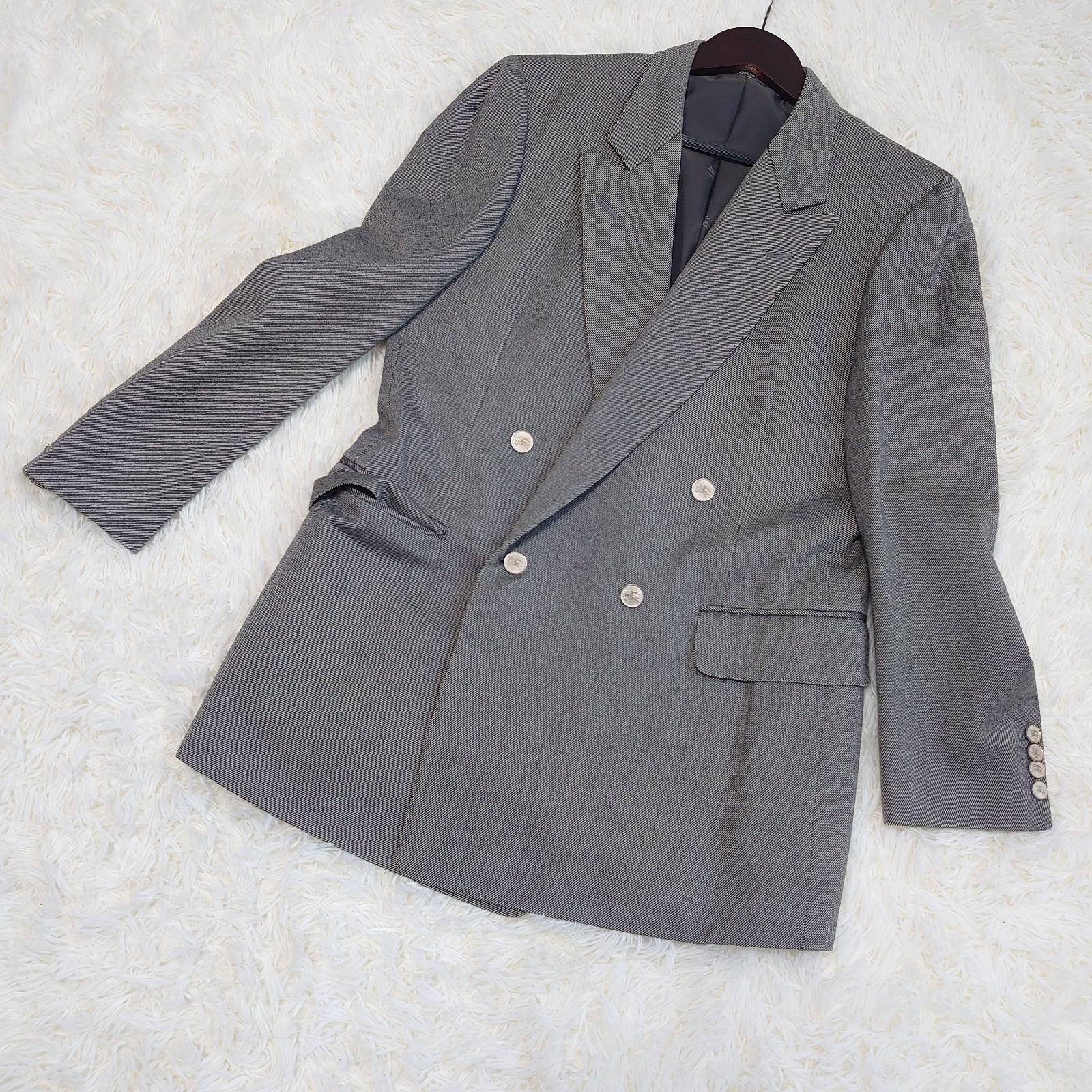 BURBERRYS テーラード ダブル ジャケット 銀ボタン ウール カシミア シルバーボタン バーバリーズ ネーム刺繍あり メタルボタン