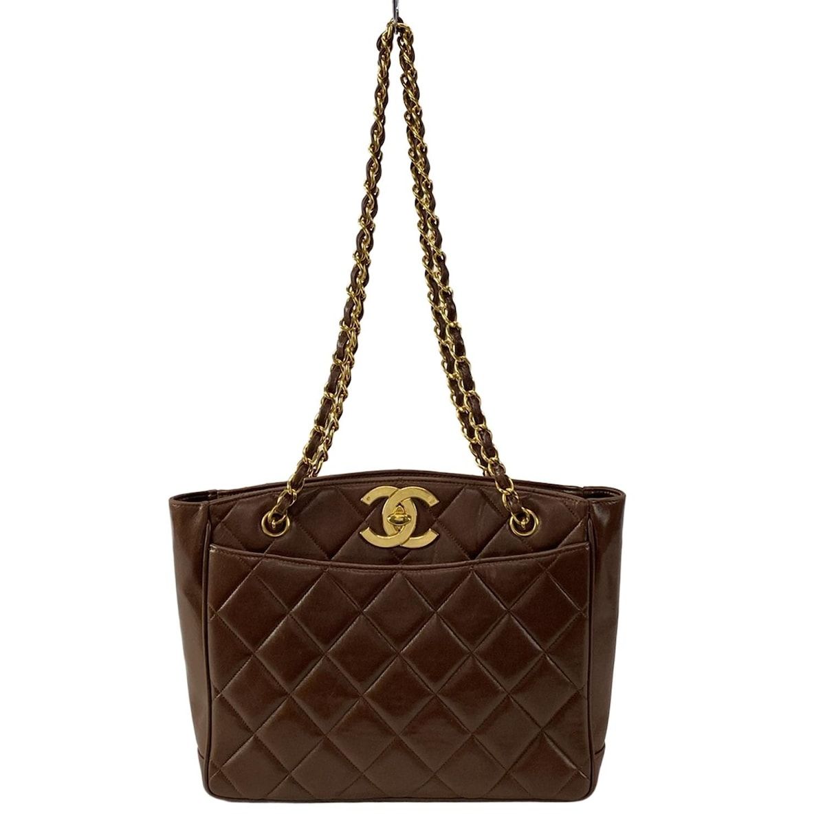 CHANEL シャネル デカマトラッセ ラムスキン ショルダーバッグ　ブラウン CHANEL(シャネル) ショルダーバッグ マトラッセ ブラウン ゴールド金具