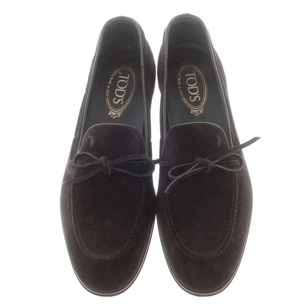 トッズ TOD S スエード リボンローファー ローファー ブラック サイズ7 1 2 メンズ