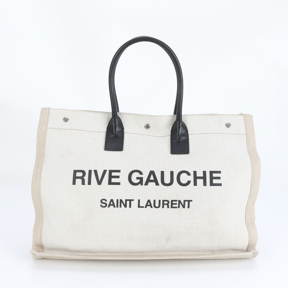 極美品 YSL サンローラン パリ リヴ ゴーシュ レザー リネン トート