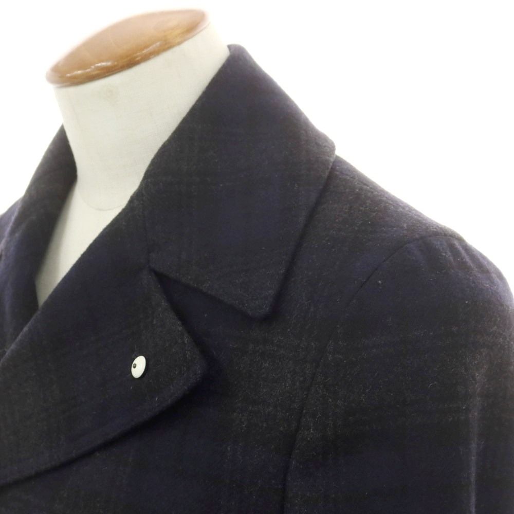 エルビーエム1911 L.B.M.1911 ウールポリエステル チェック ピーコート ネイビーxグレー サイズ46 メンズ