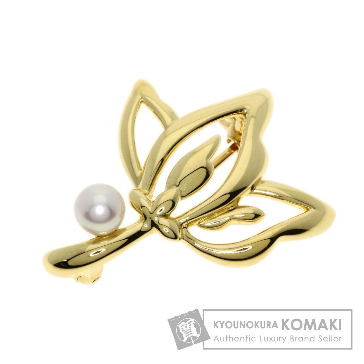 TASAKI タサキ リーフ パール 真珠 ブローチ K18YG レディース