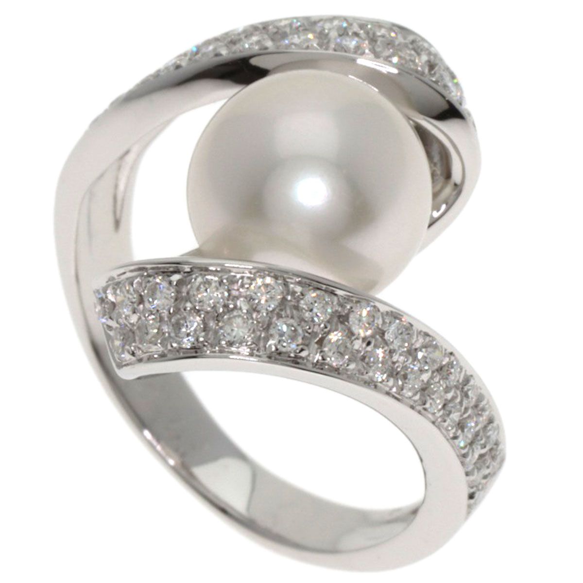 Queen クイーン パール 真珠 ダイヤモンド リング 指輪 K 18 WG レディース