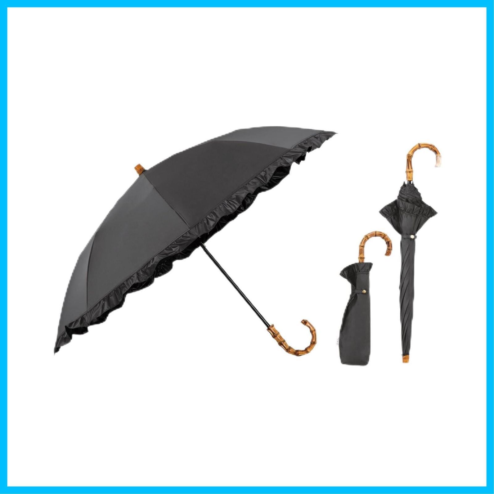 レディース 親骨50cm 長傘としても使える 遮光率＆UVカット率 UPF50 遮熱 晴雨兼用 ブラック 2way フリル バンブー UVO ウーボ 折りたたみ傘 2段 おしゃれ 最強の日傘 UVO2F-012 Wpc