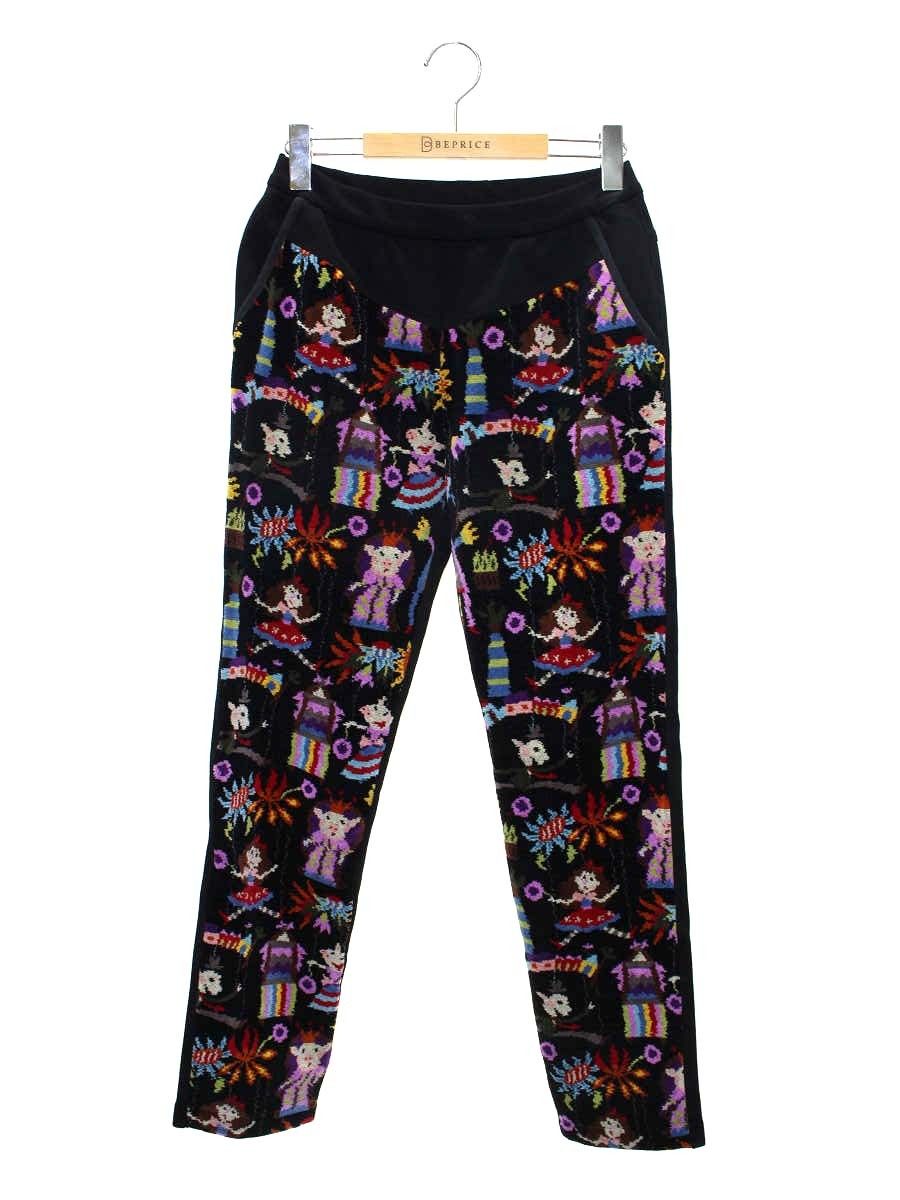 アルベロベロ 438765 パンツ F ブラック パイル地 ストレッチ アニマルモチーフ ITEXW40GIHDY