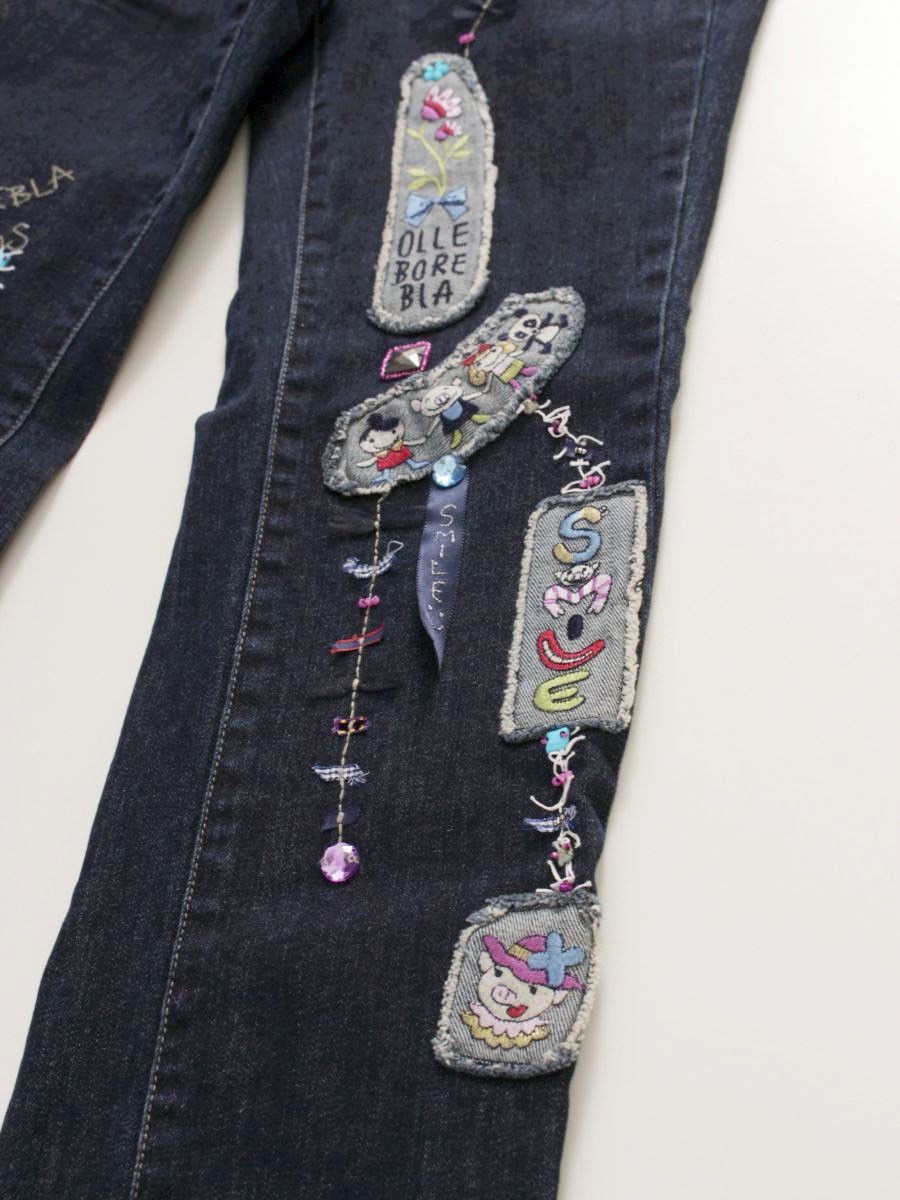 アルベロベロ 318090 デニムパンツ M ネイビー パッチワーク ビジュー