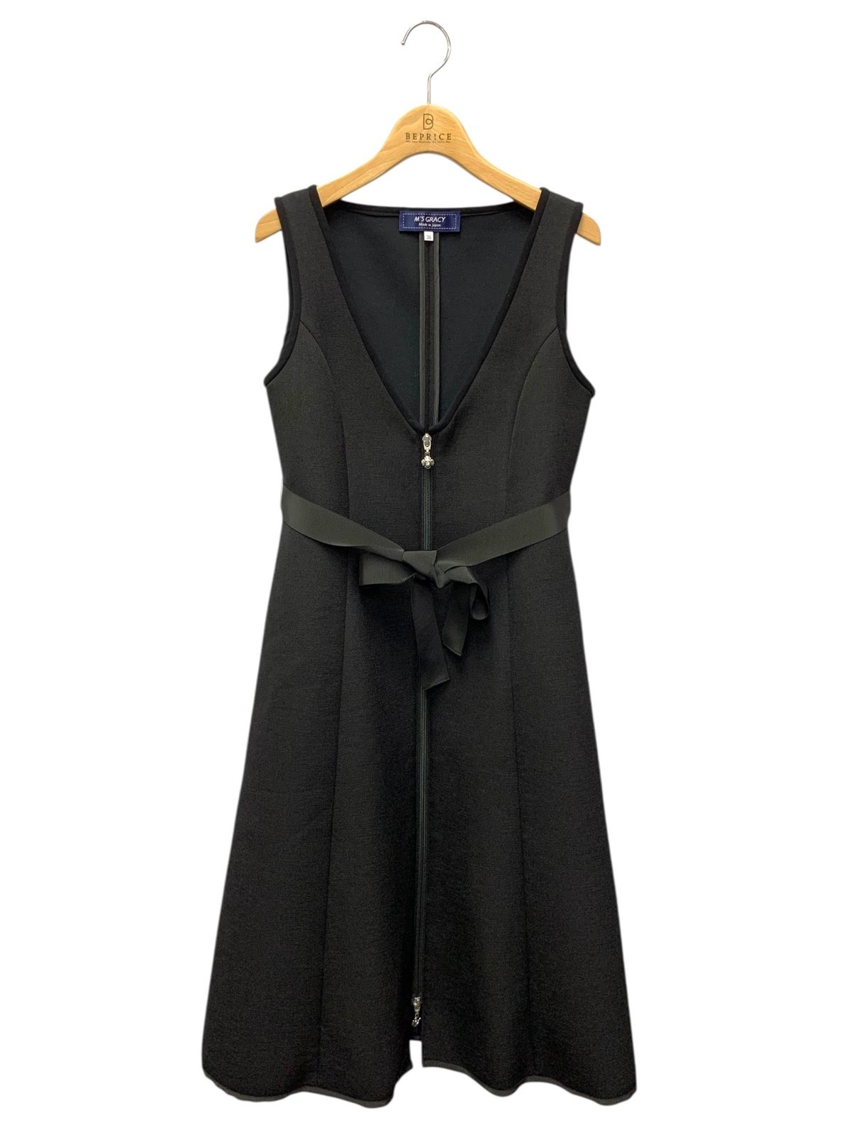 エムズグレイシー 411511 ジャンパースカート 36 ブラック ボンディング リボン フロントジップ ITST6LQR9C26