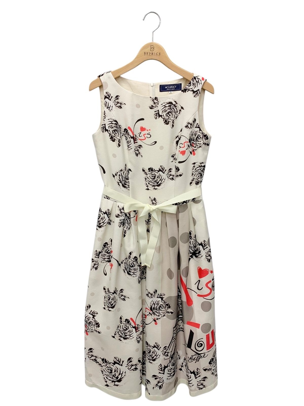 エムズグレイシー 411346 ワンピース 36 ホワイト バラ柄 ハート IT6SURXDQEGO