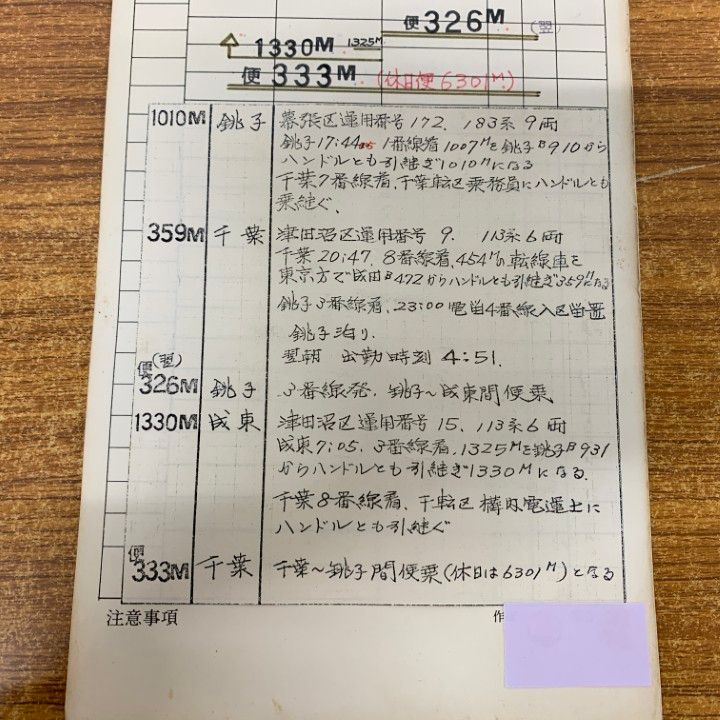 ○01)【1点限り!】【希少】鉄道運転士仕業票 927仕業 銚子区所 No.1