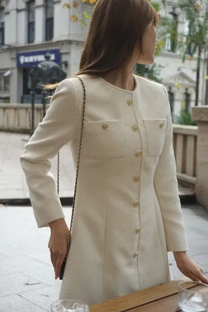 メリオン Zanne ツイード ONE PIECE IVORY 両家顔合わせ ゲストルック