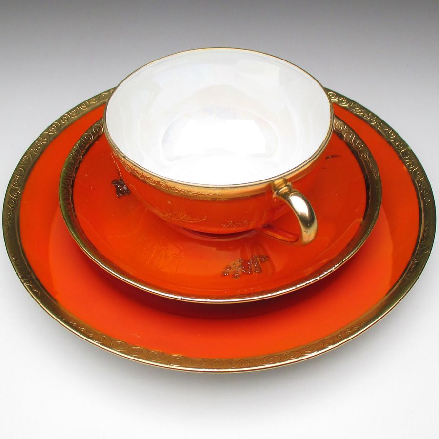 ノリタケ オレンジ色地金盛り