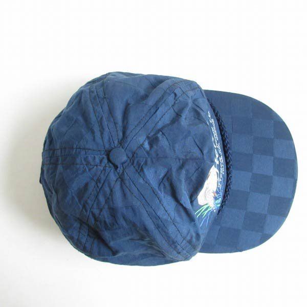 80s USA製 鳥刺繍 blue heron 青サギ キャップ 格子柄 紺系 IMPERIAL