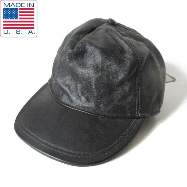 80s-90s レザー BBキャップ 黒 S M ベースボールキャップ ブラック アメリカ製 ビンテージ D150-41-0021ZVW